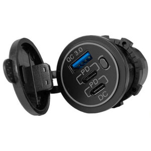 USB laadija 1xUSB QuickCharge + 2xUSB-C (lülitiga)