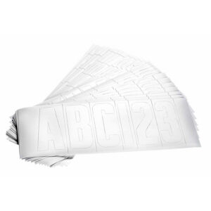 Tähed ja numbrid PVC kleebised (valged)