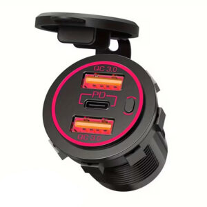 2x QuickCharge ja USB-C lülitiga (punane valgus)