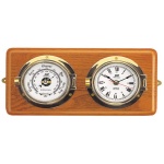 Clock & Barometer 3" brass wooden board - Image 1